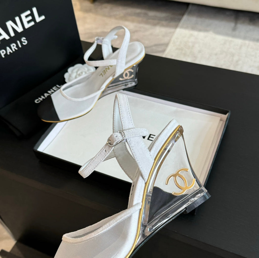Waterproof Platform High Heels Transparent Heel Mesh White