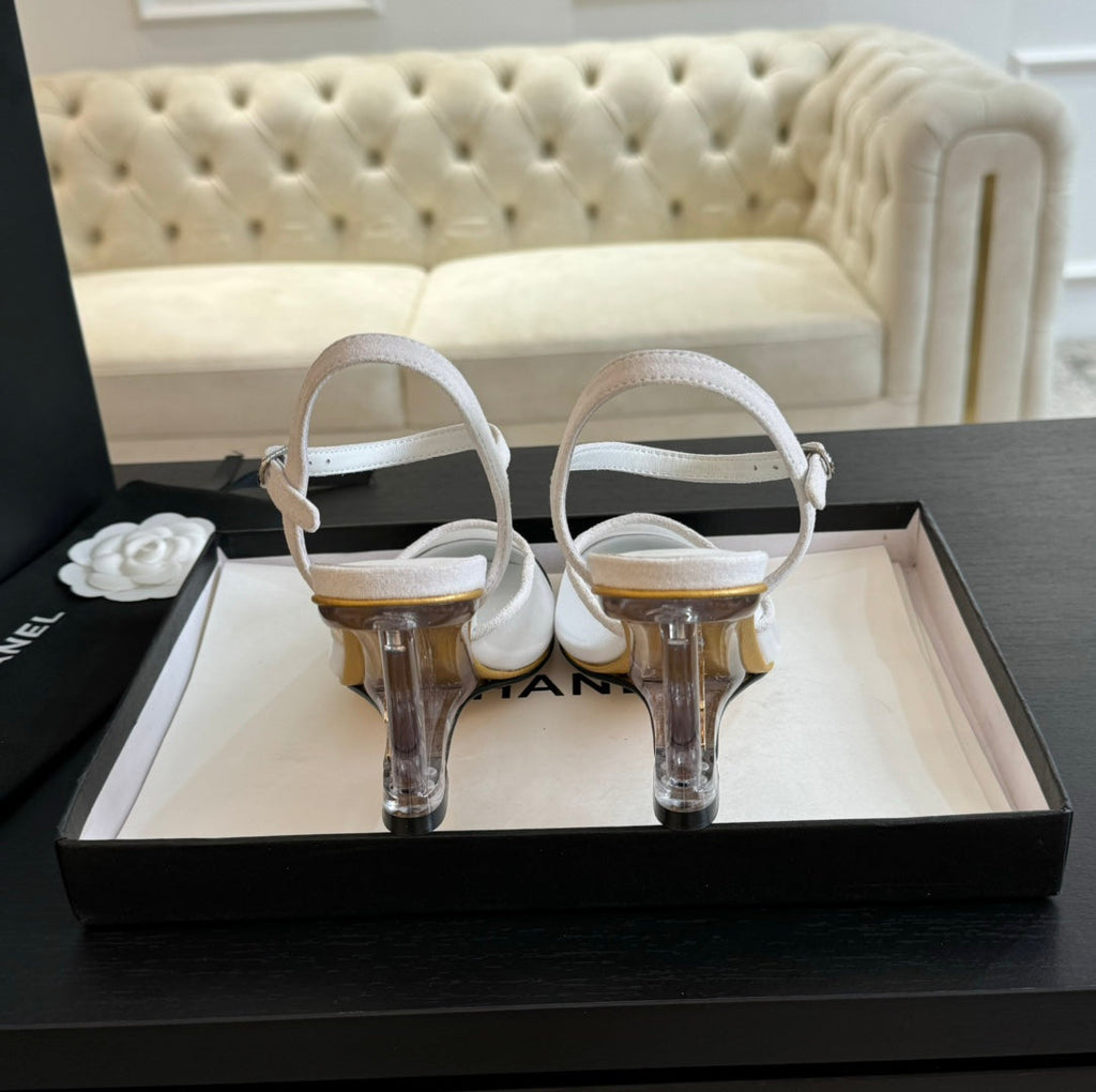 Waterproof Platform High Heels Transparent Heel Mesh White