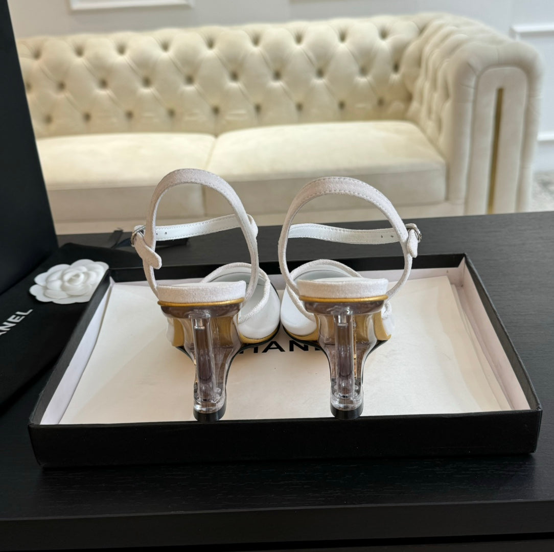 Waterproof Platform High Heels Transparent Heel Mesh White