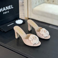 mule sandal flower high heel 80 beige suede