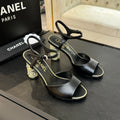 T-STRAP PEARL HEEL 85 MM SANDALS IN BLACK LAMBSKIN