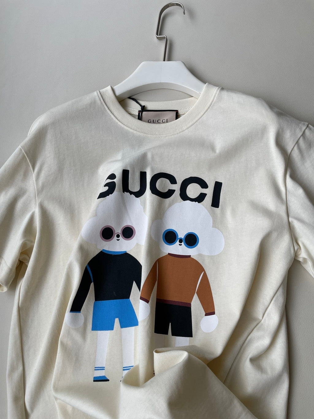 Gucci 25 Teddy Dog T-shirt Ivory Brown Black Cotton