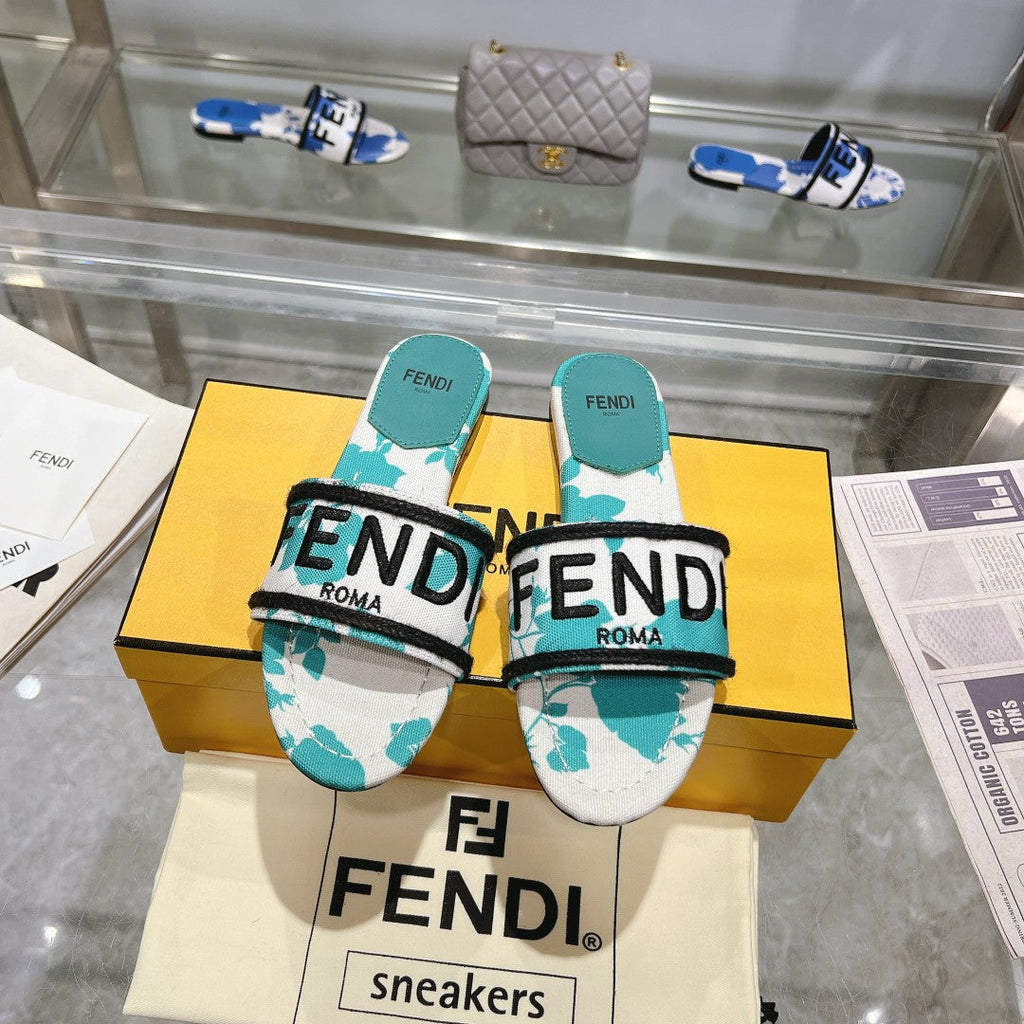 FF Women Signature Slides Turquoise White Canvas Slide