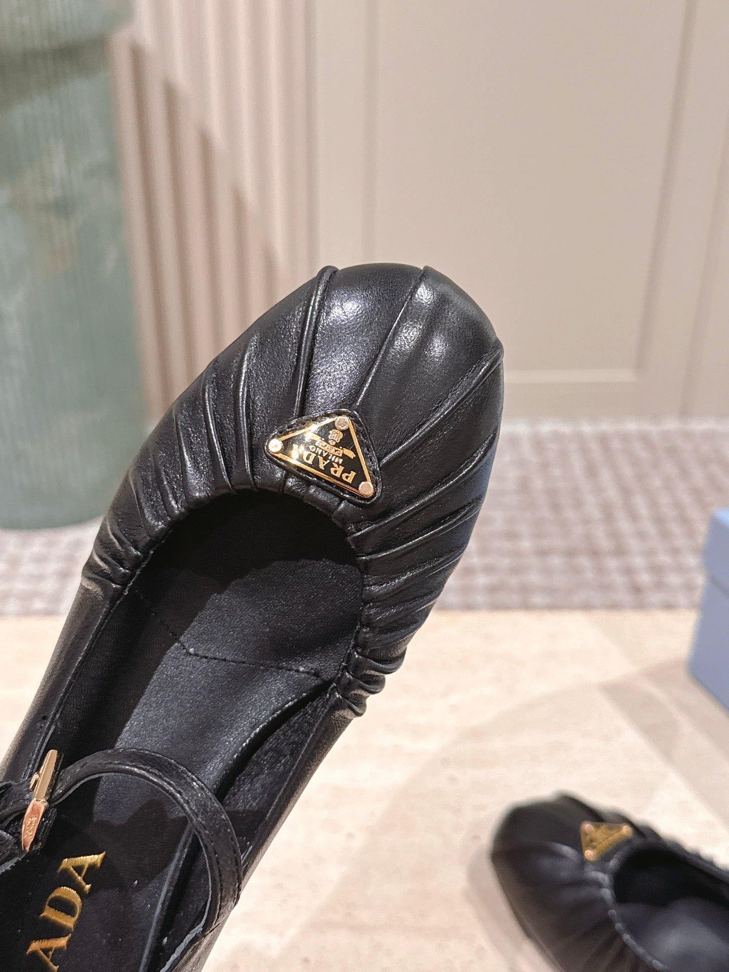 PRADA 26S MARY JANE 40MM IN BLACK CALFSKIN WITH LOGO