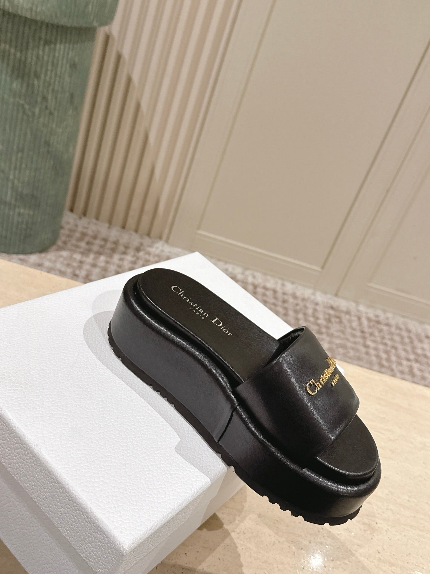 DIOR 26S PLATFORM SLIDE SANDALS 60 MM IN BLACK CALFSKIN