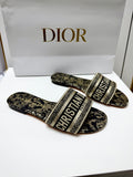 CD 26s Embroidered Sandals Black Gold Genuine Leather 683025