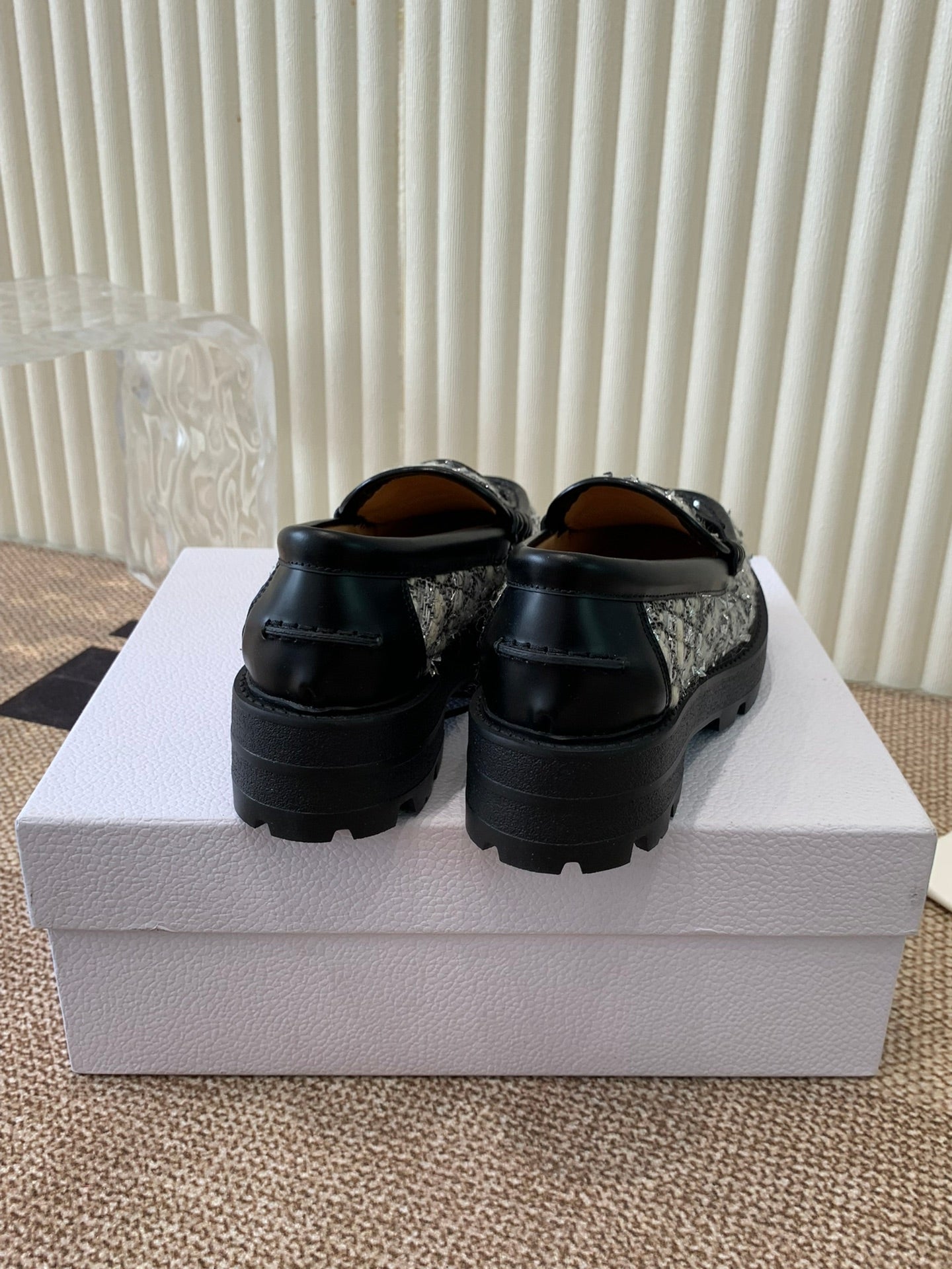 CD Boy Platform Loafer In Black Mix White Tweed Fabric And Cowhide 113485
