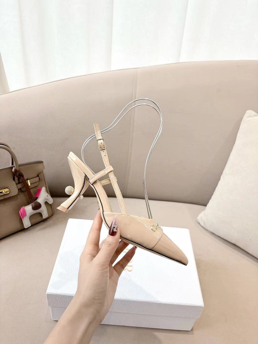MY DD SLINGBACK PUMP 85MM IN BEIGE CALFSKIN