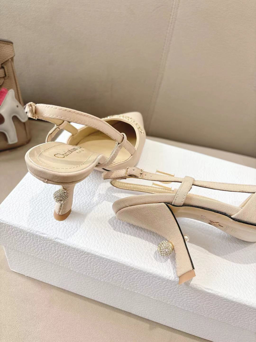 MY DD SLINGBACK PUMP 85MM IN BEIGE DENIM