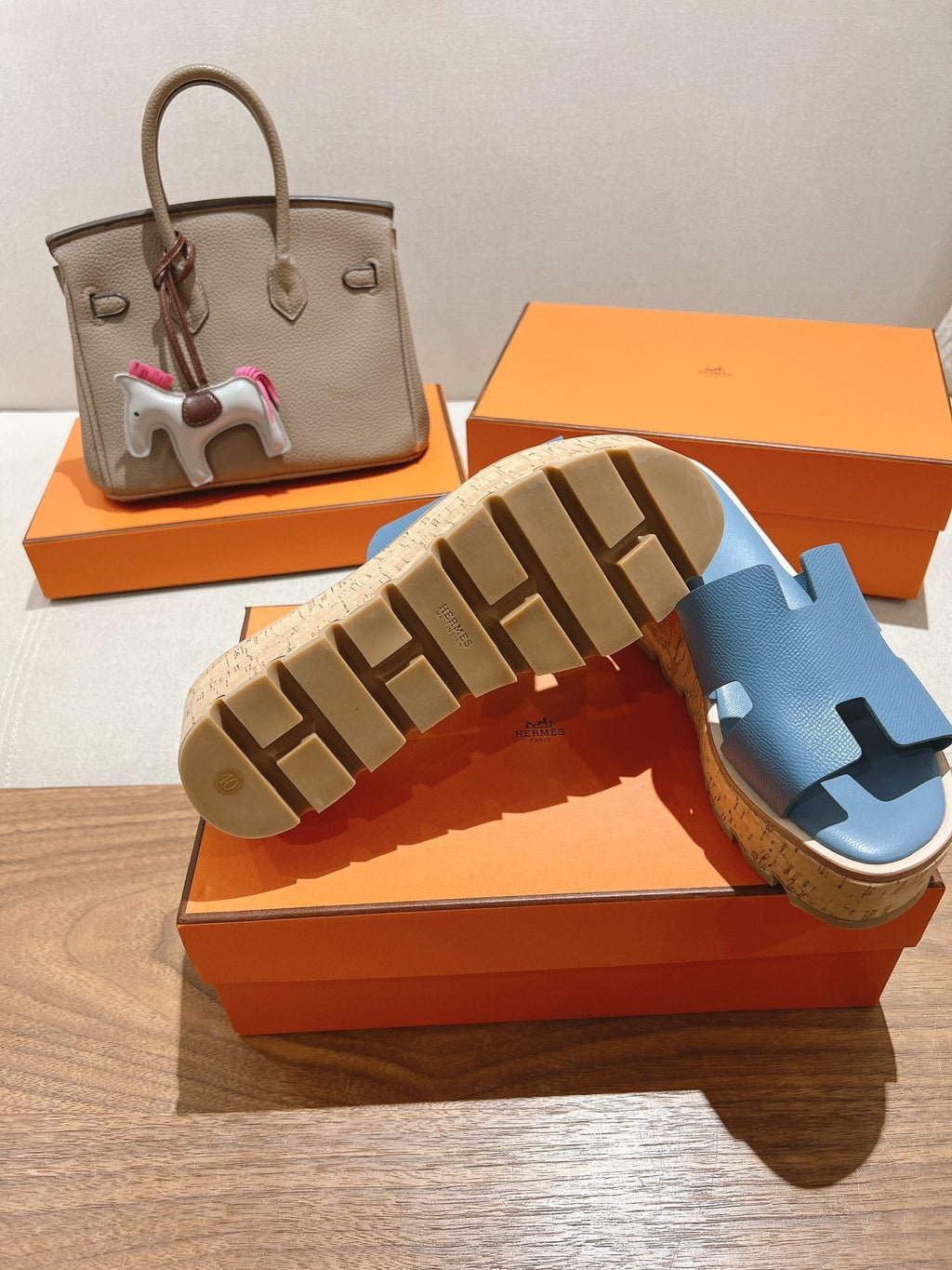 HM 25S HIGH WEDGE SANDALS IN BLUE LAMBSKIN STYLE 10