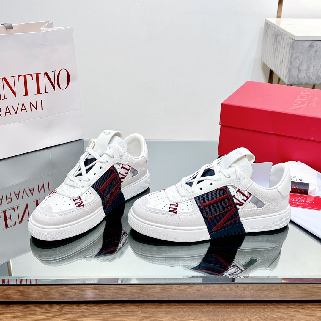 valenti low top vl7n white calfskin black red canvas