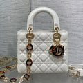 CD Lady Bag 20cm White Lambskin Brown Charm