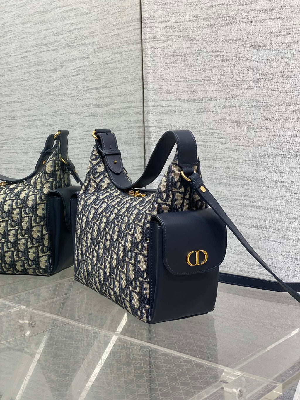 CD Medium Dream Bag 24 Blue Oblique Jacquard and Calfskin