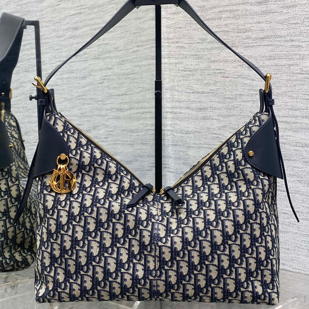 Dior 2025 Voyage Bag 34cm Navy Blue mix Beige Canvas Leather 270576