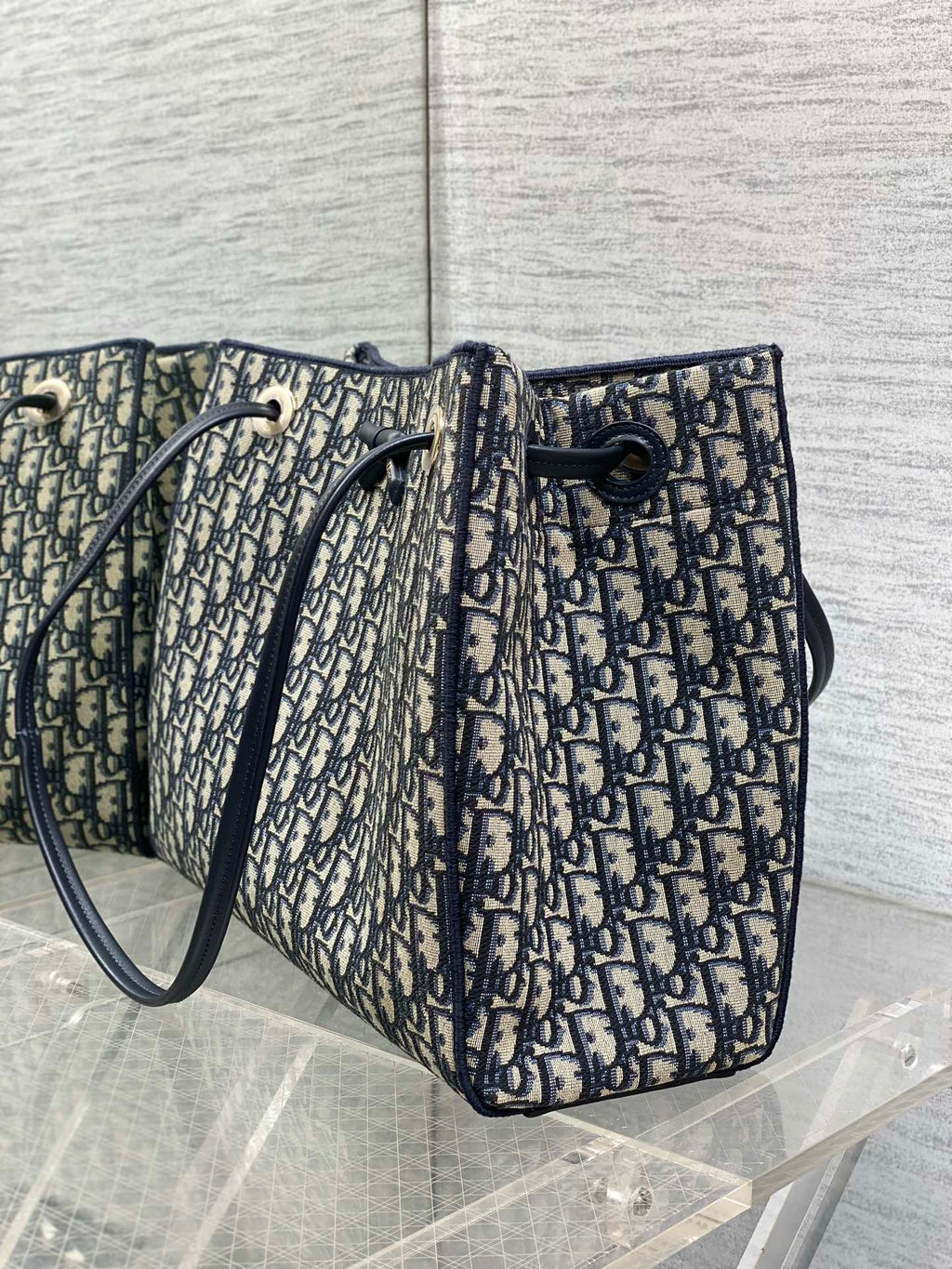 Dior 2026 Medium Shopping Bag 37cm Blue Beige Canvas Leather 284285