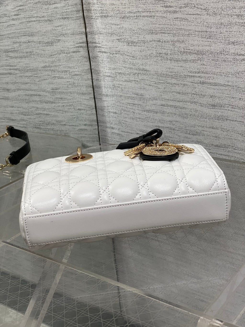 Dior 2026 Lady Bow D-Joy Bag White Black Lambskin With Diamond Hardware 284141