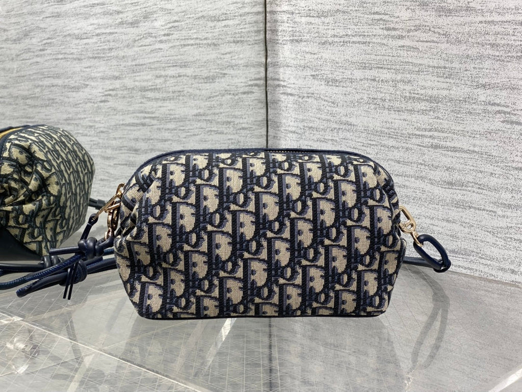 Dior 2026 Montaigne Pouch 20cm Blue Beige Canvas Leather 284147
