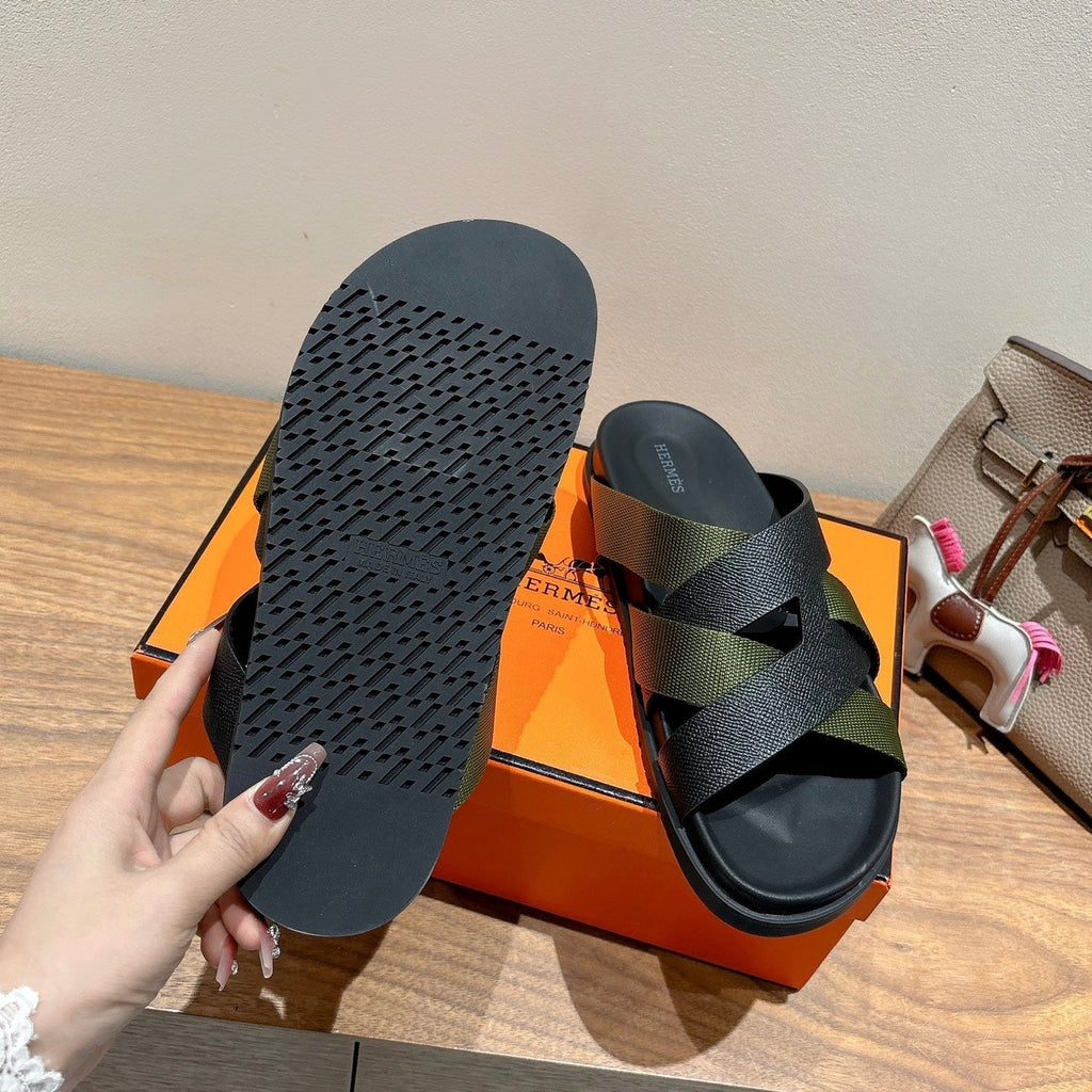 HM 25 Kazimir Sandal Black Calfskin Canvas