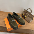 HM 26ss Loafers Olive Green Suede  Sliver Buckle 638432