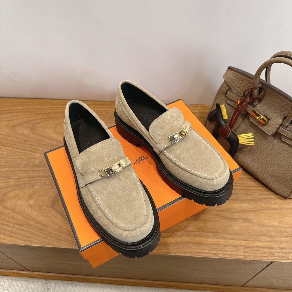 HM 26ss Loafers Beige Black Suede Calfskin 638440