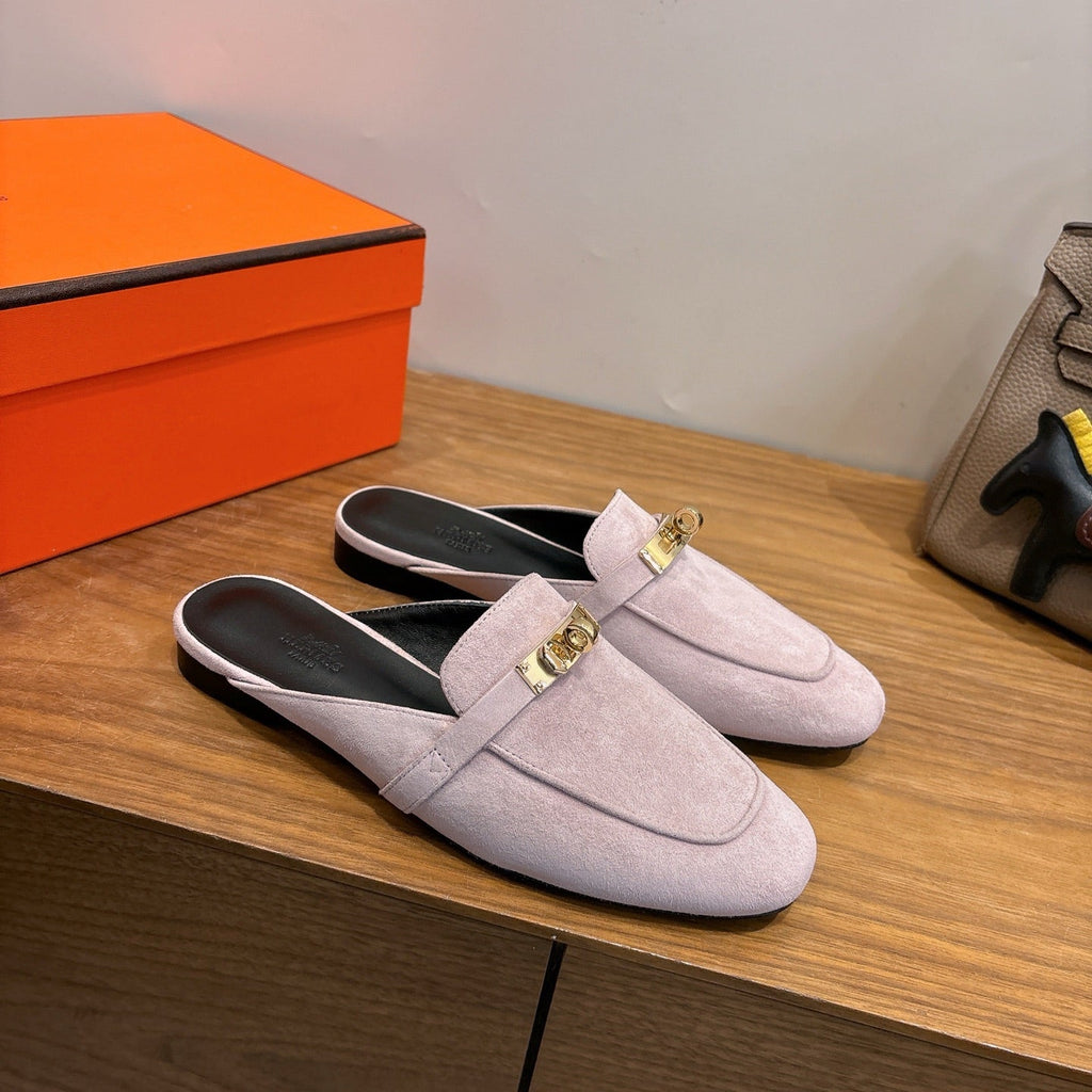 HM 26ss Mule Light Pink Black Suede Calfskin 638484