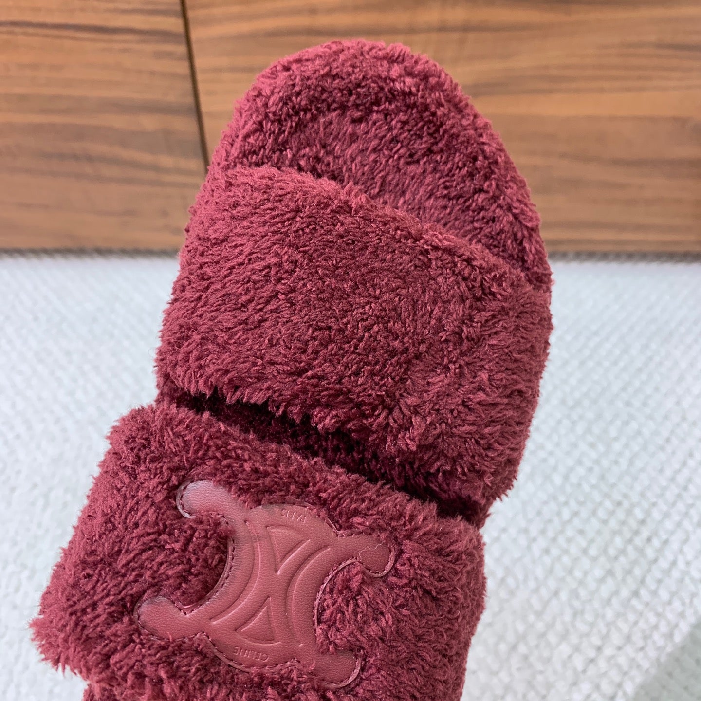 CELINE 26S TWO-STRAP SANDALS IN DARK RED WOOL
