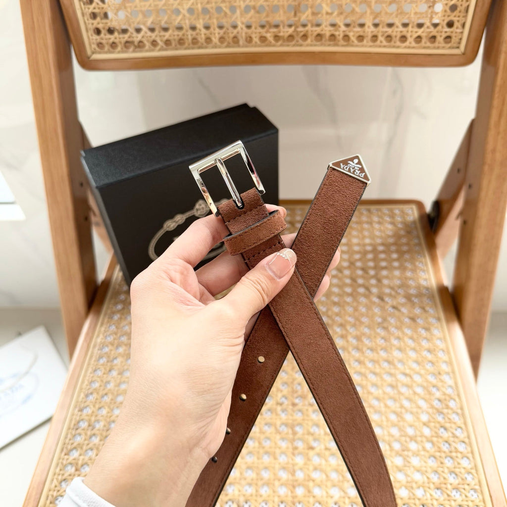 PRADA 25S BELT 25 MM IN BROWN SUEDE 542642