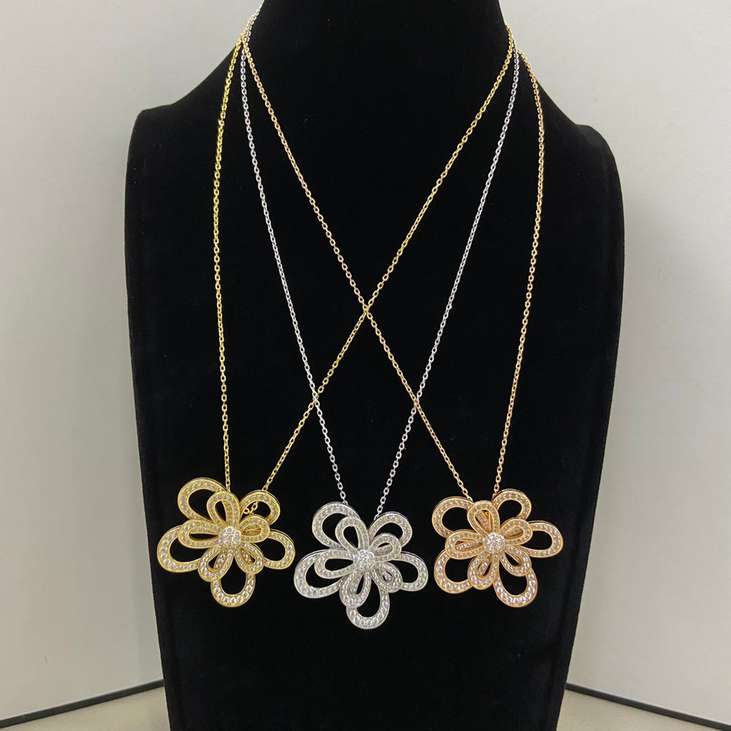 VCA Double Flower Necklace Pendant Full Diamond