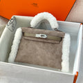 Hermes 2026 Mini Kelly Bag Etoupe Suede Wool 284469