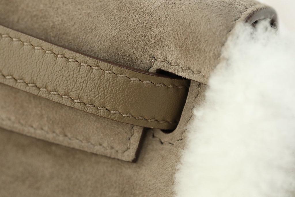 Hermes 2026 Mini Kelly Bag Etoupe Suede Wool 284469