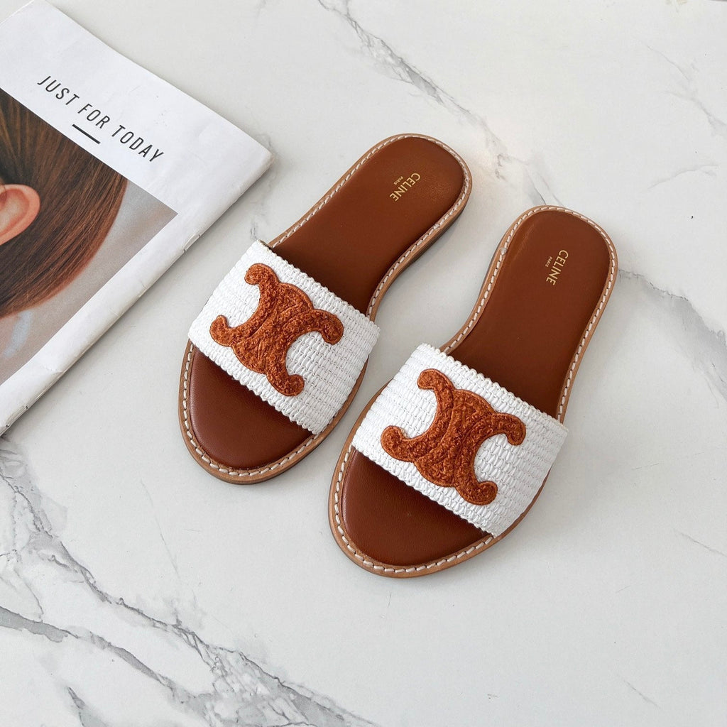 LYMPIA MULE WHITE RAFFIA AND TAN WOOL