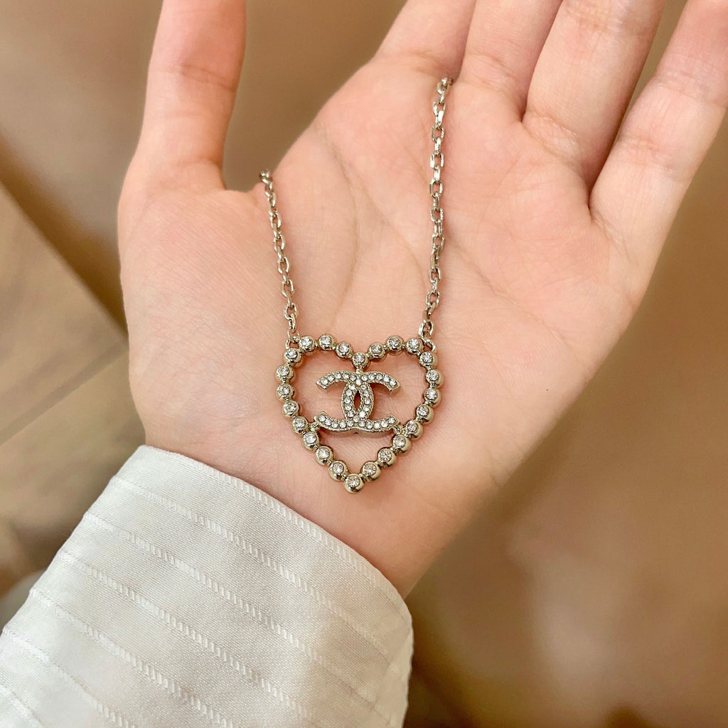 CC Vintage Heart Double C Diamond Gold Necklaces