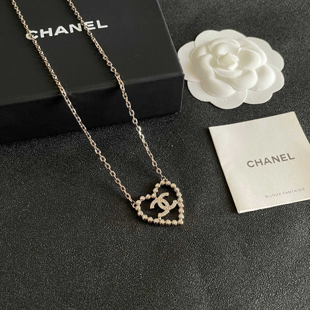 CC Vintage Heart Double C Diamond Gold Necklaces