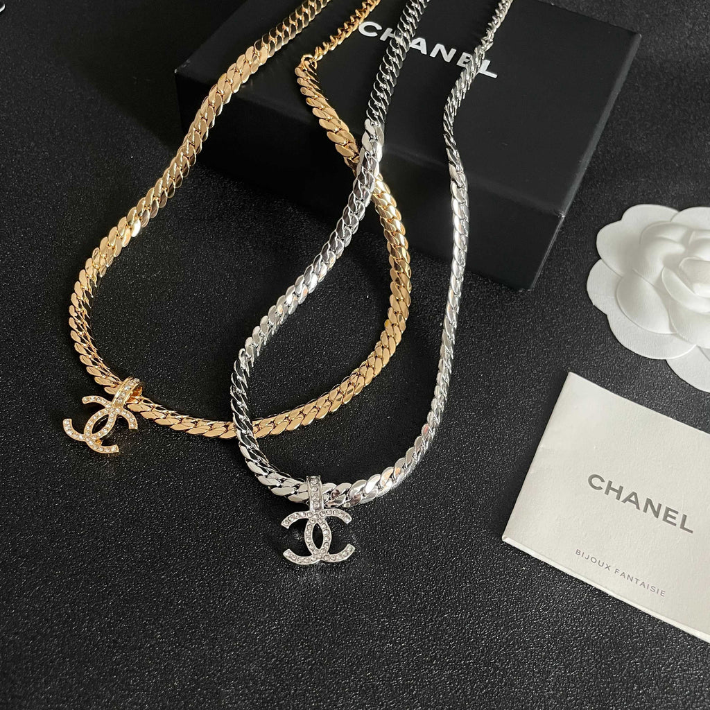 CC Plated Curb Chain Gold Diamond Necklace