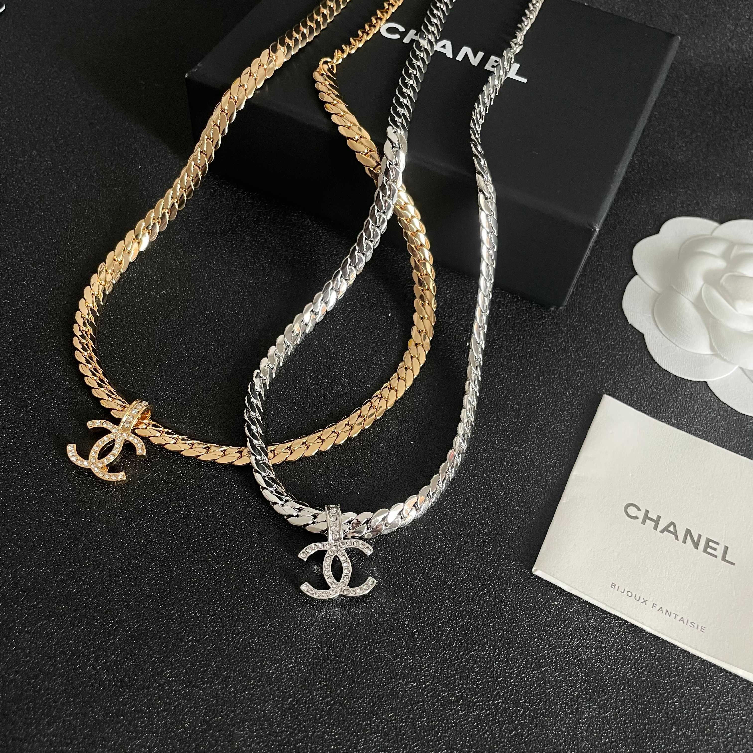 CC Plated Curb Chain Gold Diamond Necklace