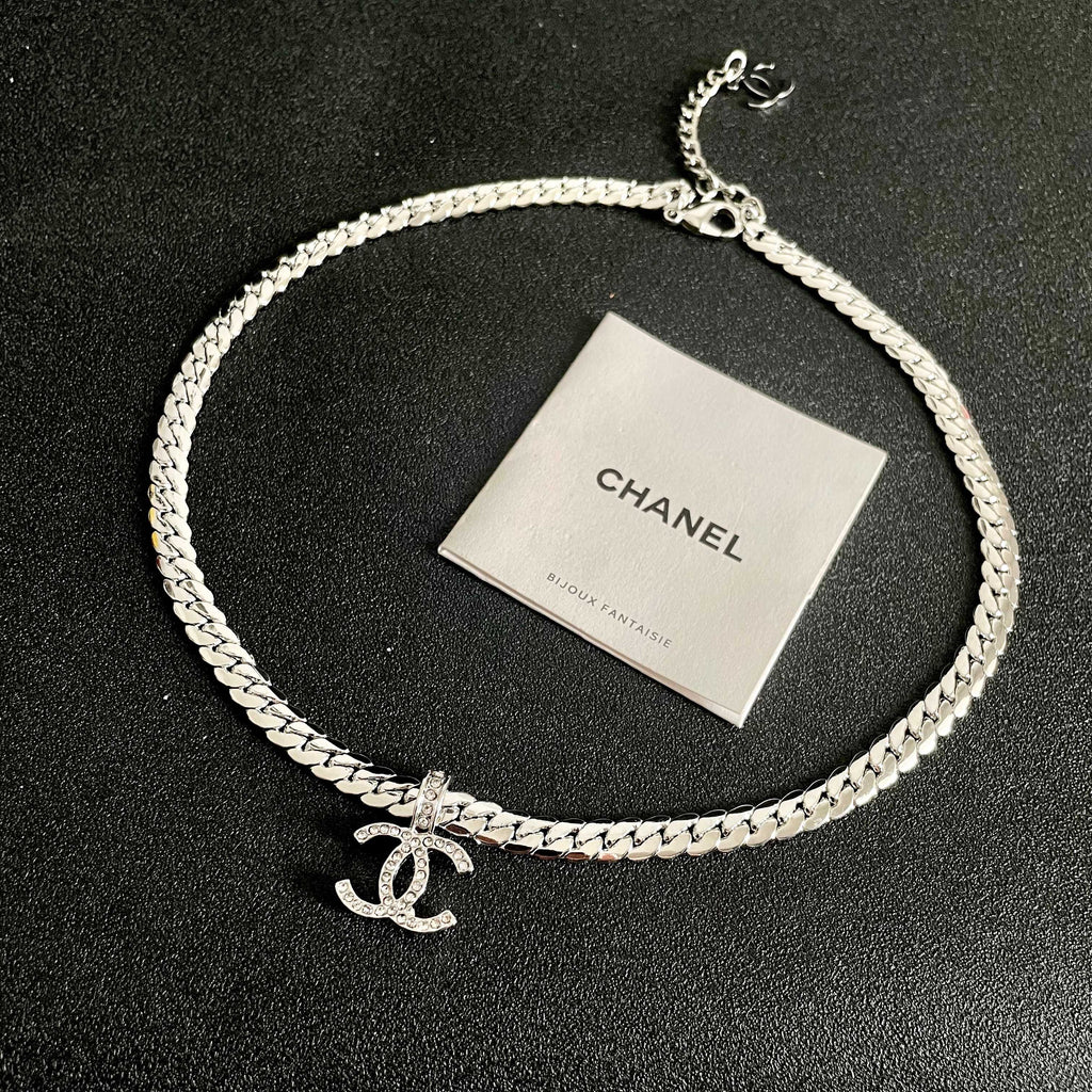 CC Plated Curb Chain Sliver Diamond Necklace
