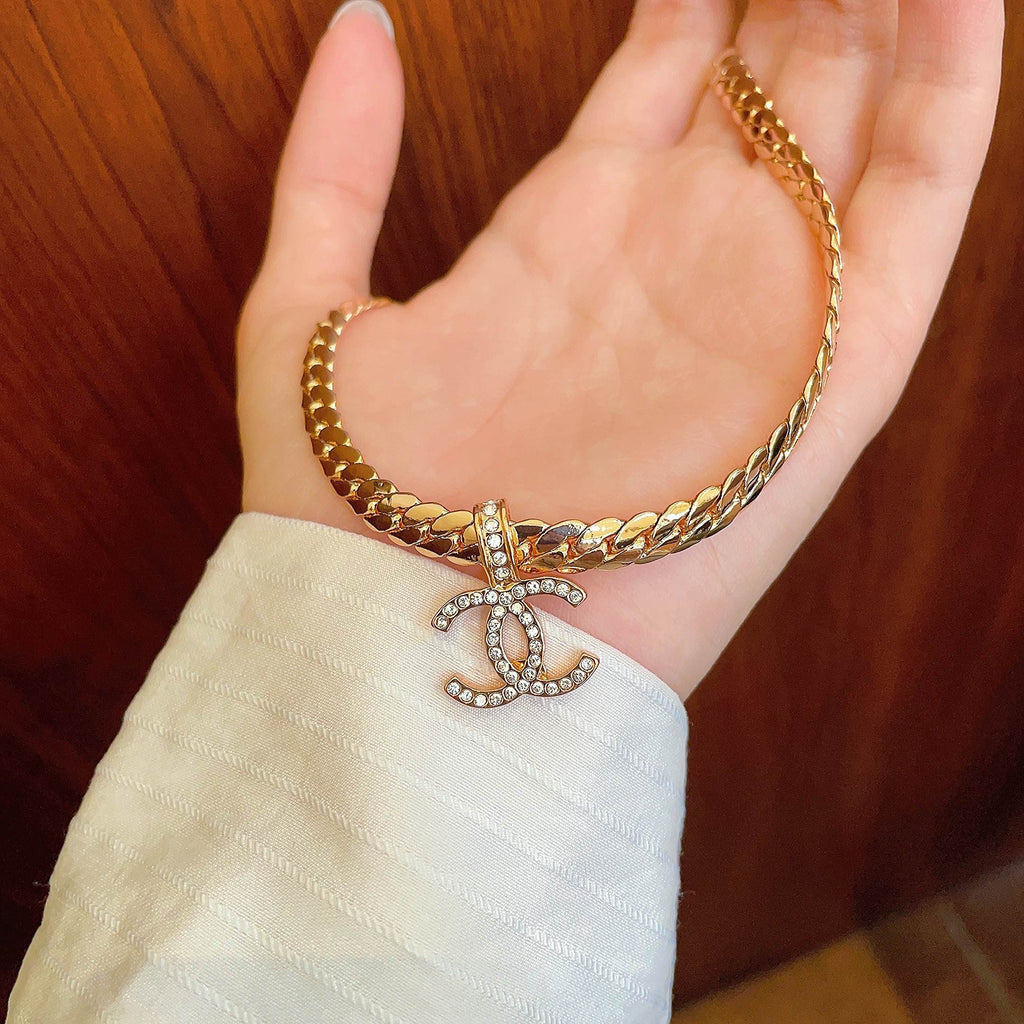 CC Plated Curb Chain Gold Diamond Necklace