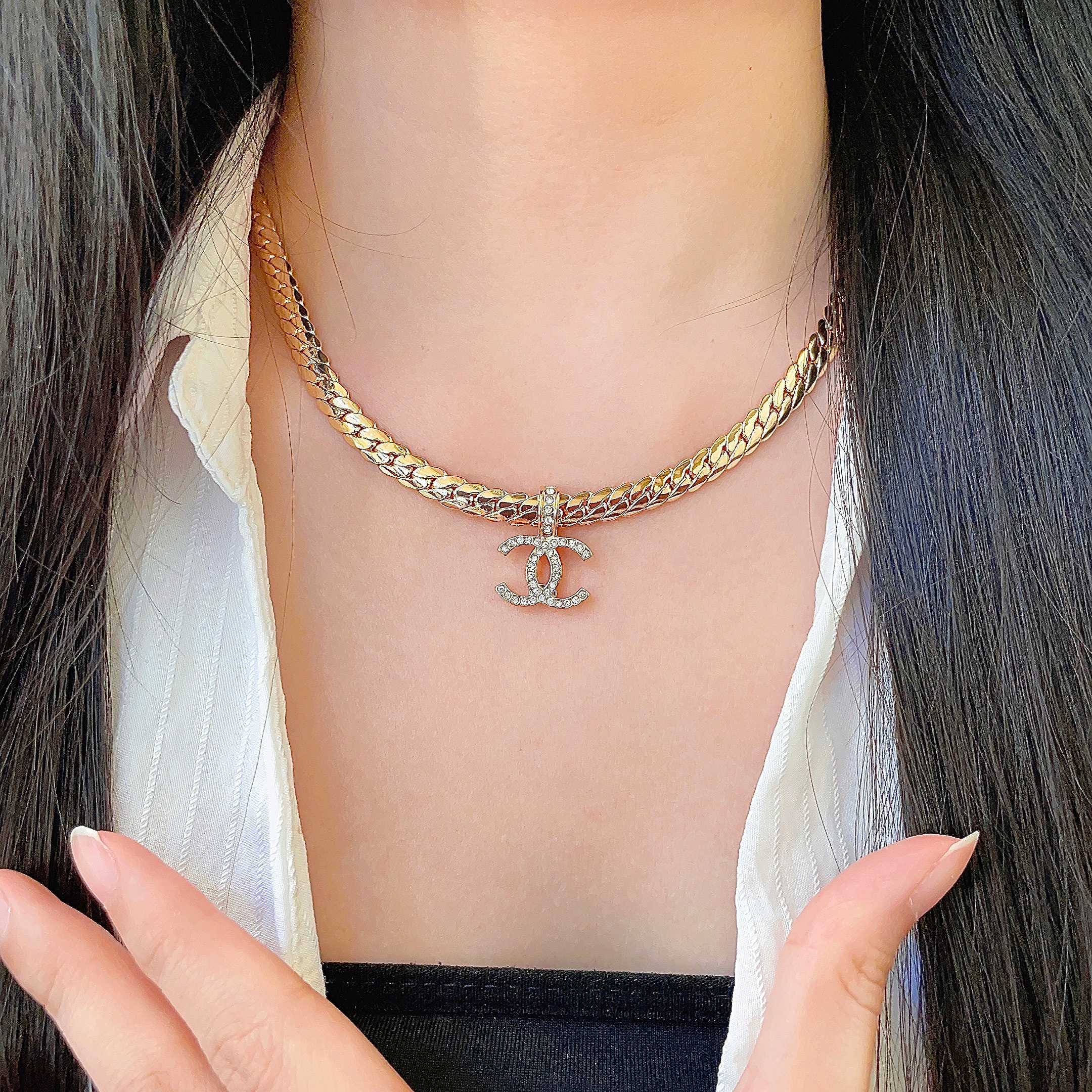 CC Plated Curb Chain Gold Diamond Necklace