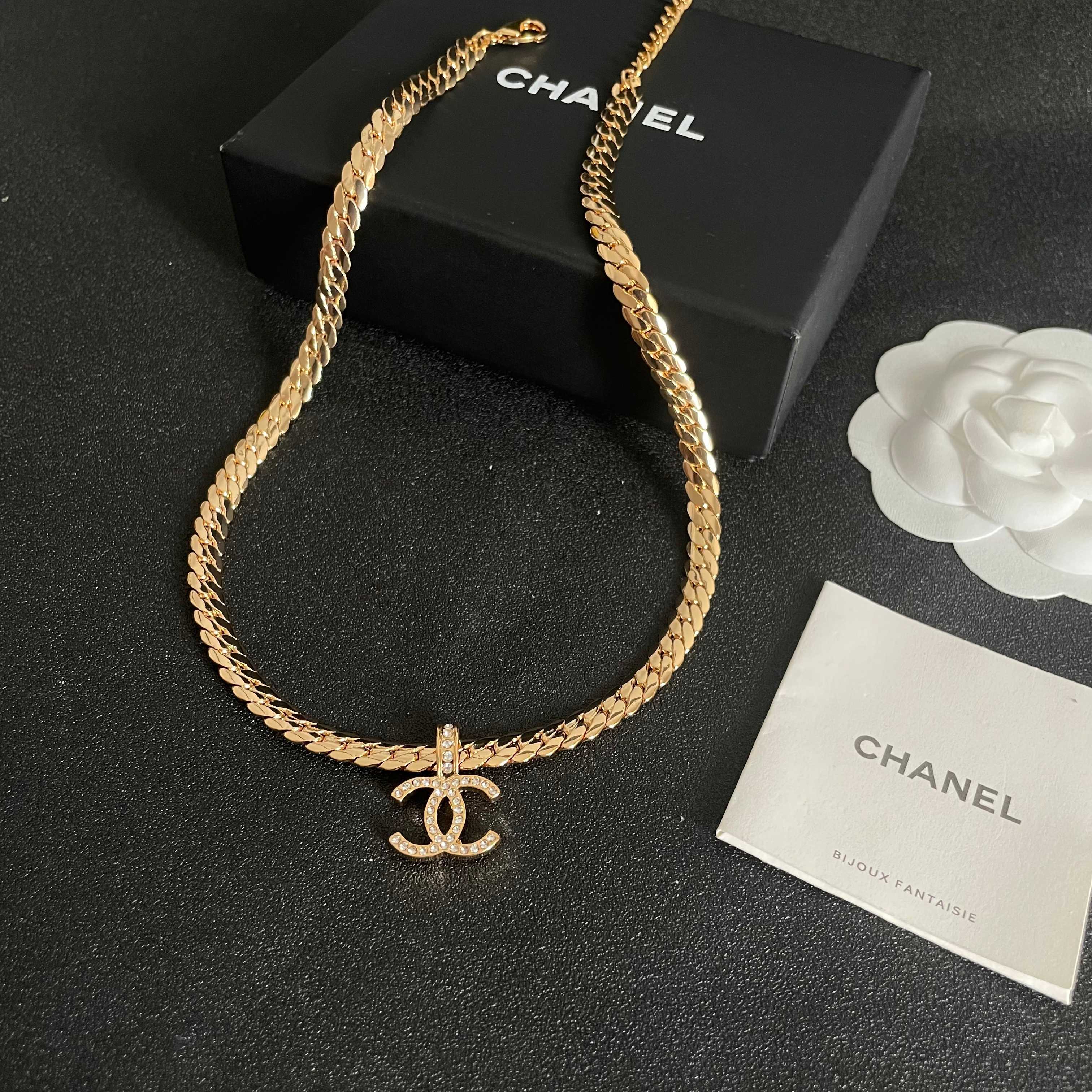 CC Plated Curb Chain Gold Diamond Necklace