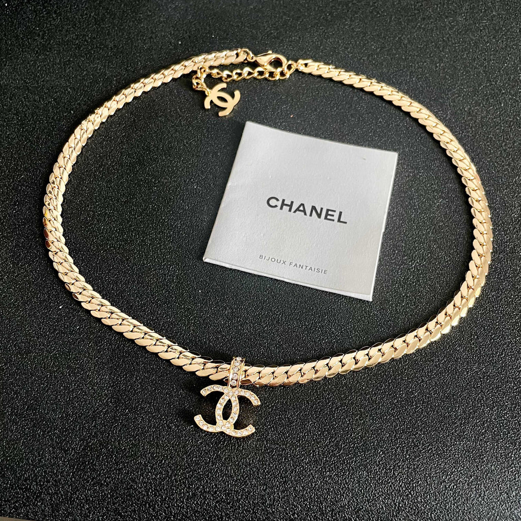 CC Plated Curb Chain Gold Diamond Necklace
