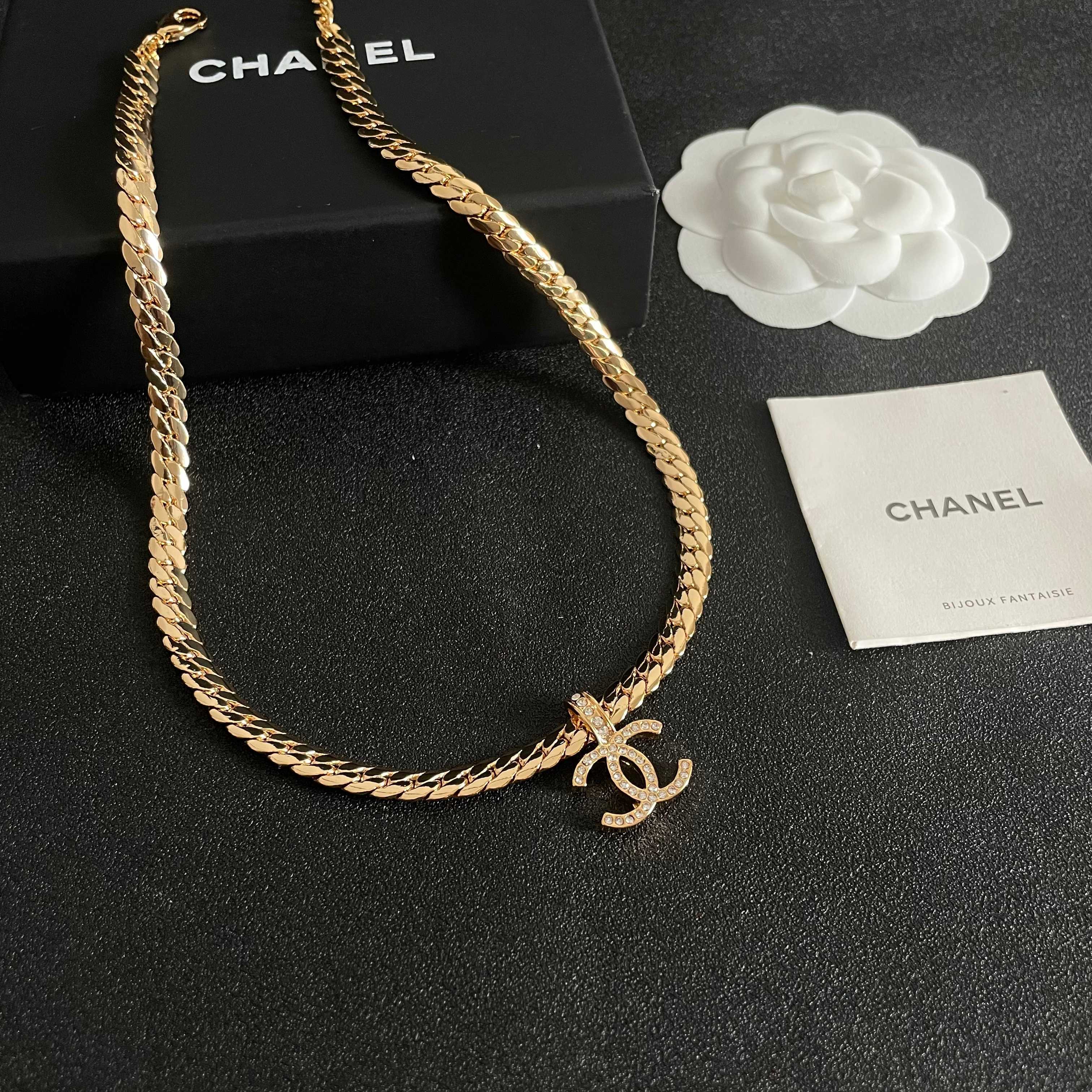 CC Plated Curb Chain Gold Diamond Necklace