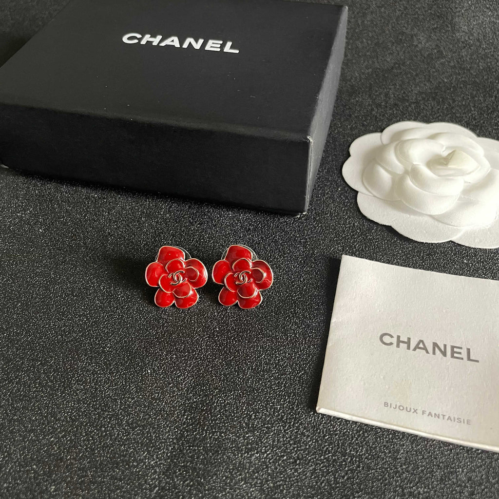 CC Camellia Double C Red Gold Earrings