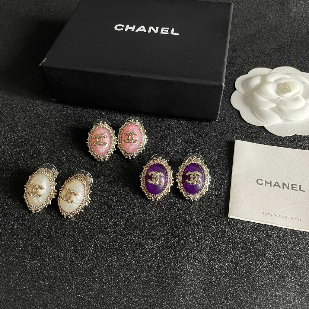 CC Double C White Pearl Gold Earrings