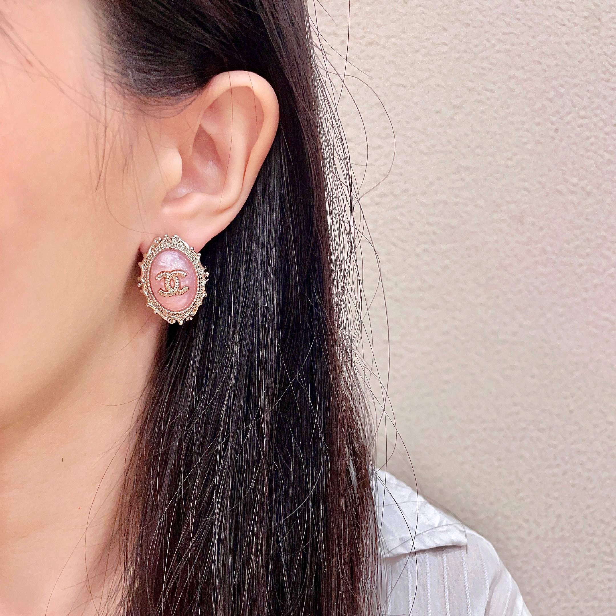 CC Double C Pink Pearl Gold Earrings