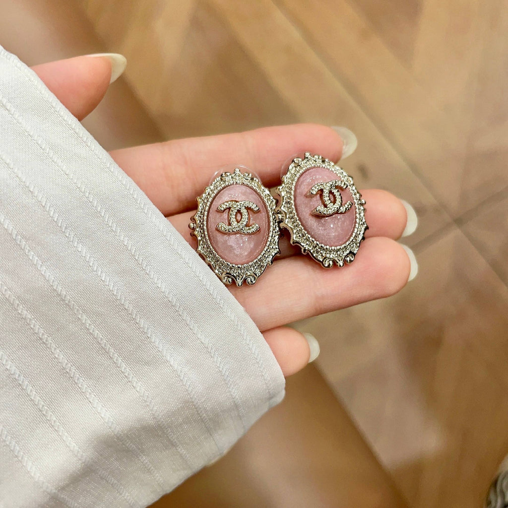 CC Double C Pink Pearl Gold Earrings
