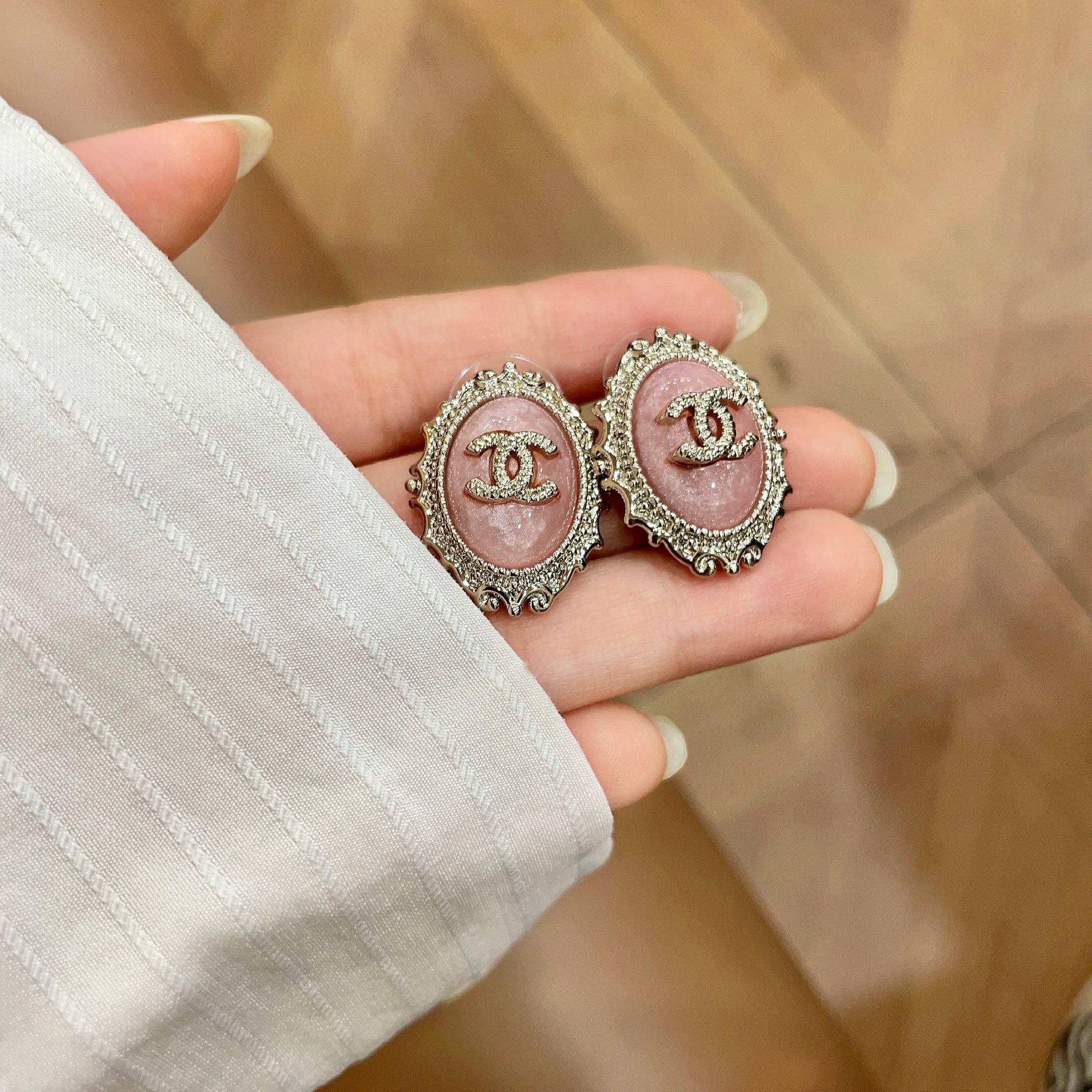 CC Double C Pink Pearl Gold Earrings