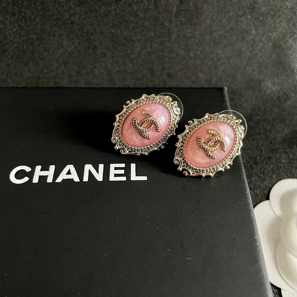 CC Double C Pink Pearl Gold Earrings