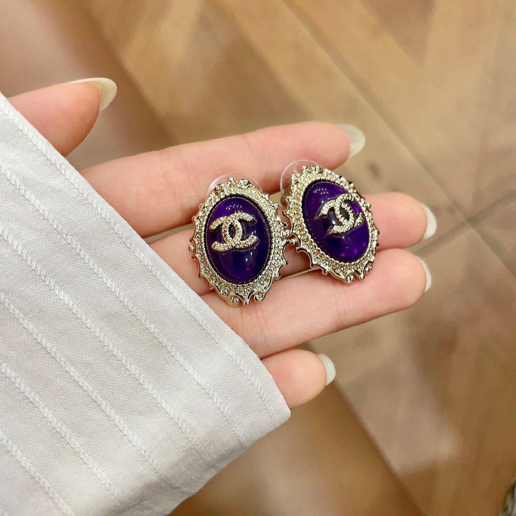 CC Double C Purple Pearl Gold Earrings