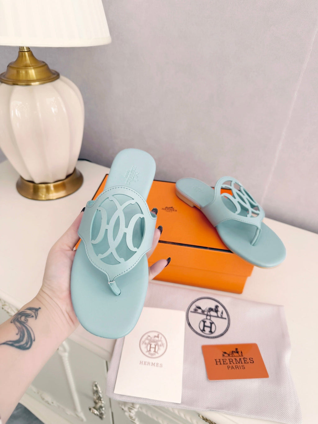 HM 26ss Pig-Nose Slipper Baby Blue Leather 605910