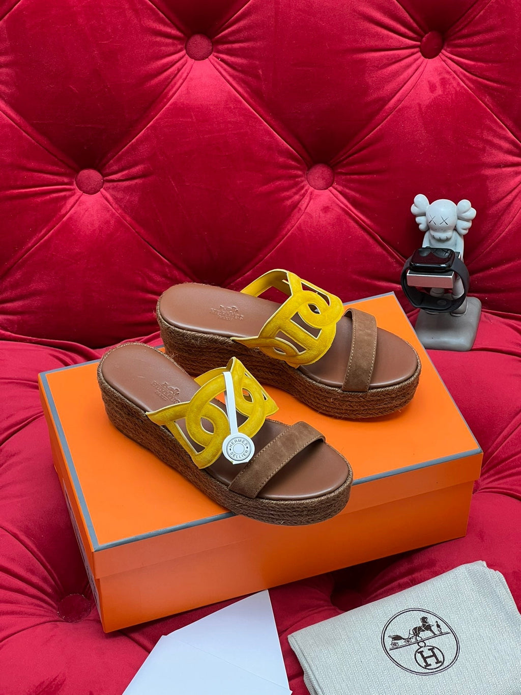 HM Lthea Espadrille Brown Chocolate Mix Yellow Suede And Jute Rope 969492